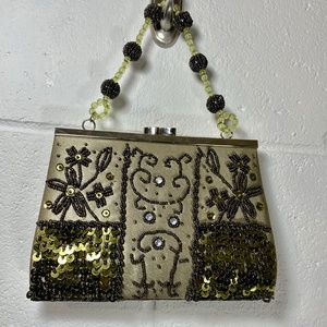 Gold Beaded Sequins & Crystal Purse